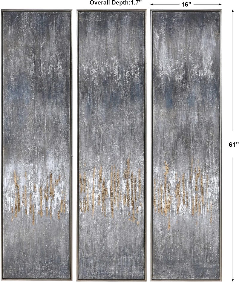 Uttermost Gray  61 inch Hand Painted Canvas Set of 3  - Image 3