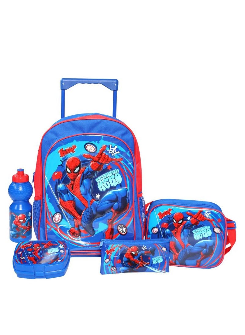مارفل مجموعة حقيبة عربة سبايدر مان 5 في 1 مع ملحق