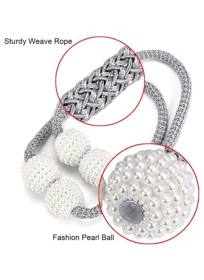 LIMITLESS Magnetic 2 PCS Pearl Curtain Buckle Magnetic European Style Decorative Weave Rope Curtain Rings & Buckles Holder for Window Sheer Blackout Draperies, Braided Straps Ball Buckles (Gold)  - Image 3