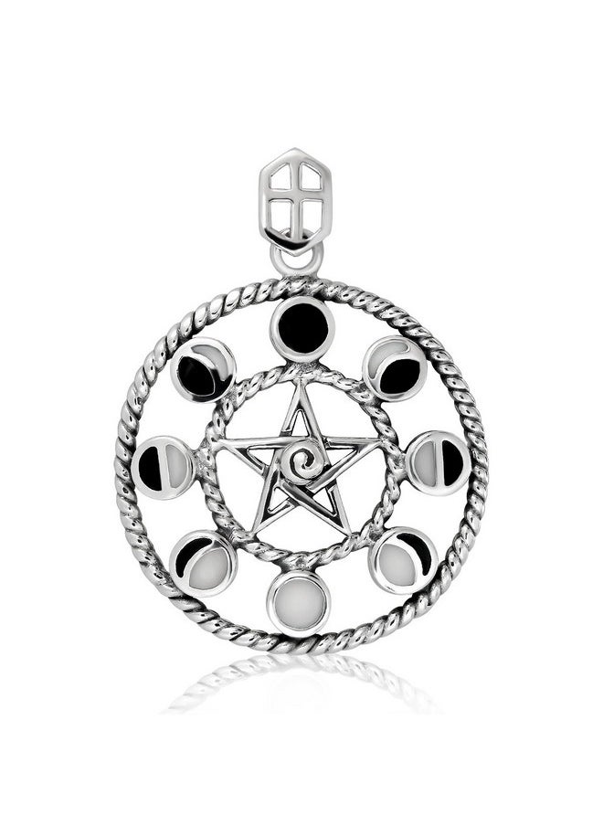 W | S WITHLOVE SILVER - Withlovesilver Solid 925 Sterling Silver Enamel Moon Phase And Star Pentacle Pendant - Image 1