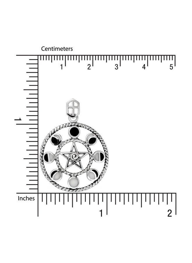 W | S WITHLOVE SILVER - Withlovesilver Solid 925 Sterling Silver Enamel Moon Phase And Star Pentacle Pendant - Image 1
