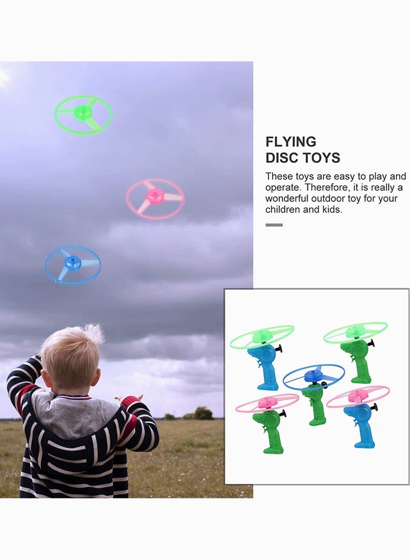 Vibrant Light Up Flying Disc Launcher Set with 5 Colorful Twisty Pull String Flying Saucers for Fun Outdoors