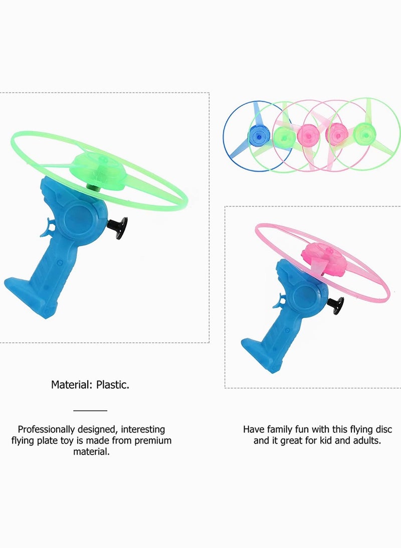 Vibrant Light Up Flying Disc Launcher Set with 5 Colorful Twisty Pull String Flying Saucers for Fun Outdoors