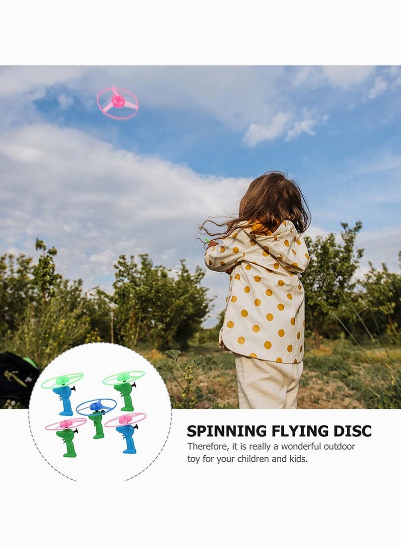 Vibrant Light Up Flying Disc Launcher Set with 5 Colorful Twisty Pull String Flying Saucers for Fun Outdoors