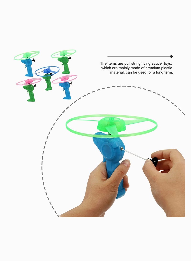 Vibrant Light Up Flying Disc Launcher Set with 5 Colorful Twisty Pull String Flying Saucers for Fun Outdoors