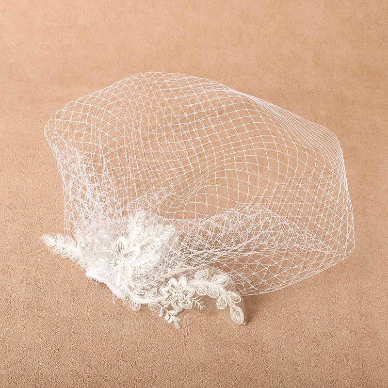 Unsutuo Birdcage Veils Bride Wedding Veil Lace Applique Bridal Veil for Women and Girls - Image 2