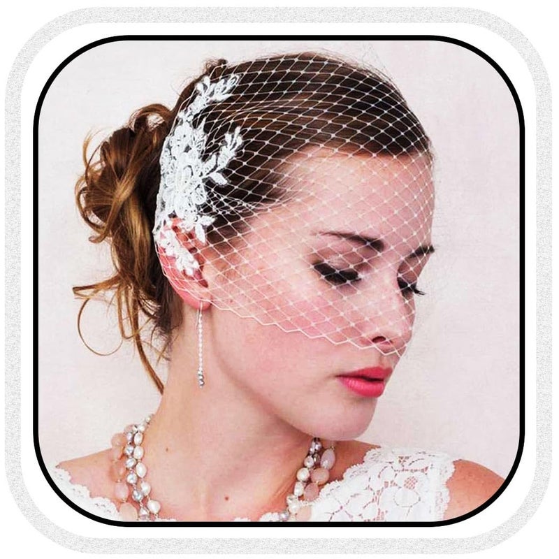 Unsutuo Birdcage Veils Bride Wedding Veil Lace Applique Bridal Veil for Women and Girls - Image 1
