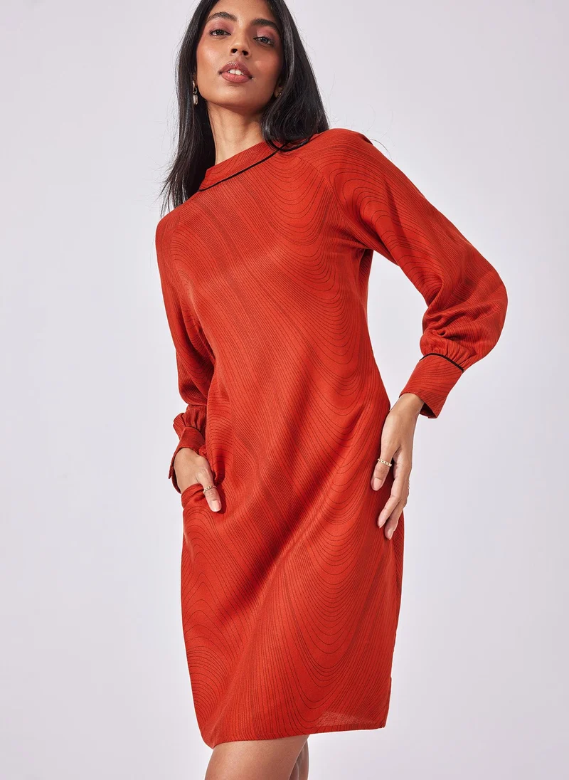 ذا ليبل لايف Rust Wave Print Dress