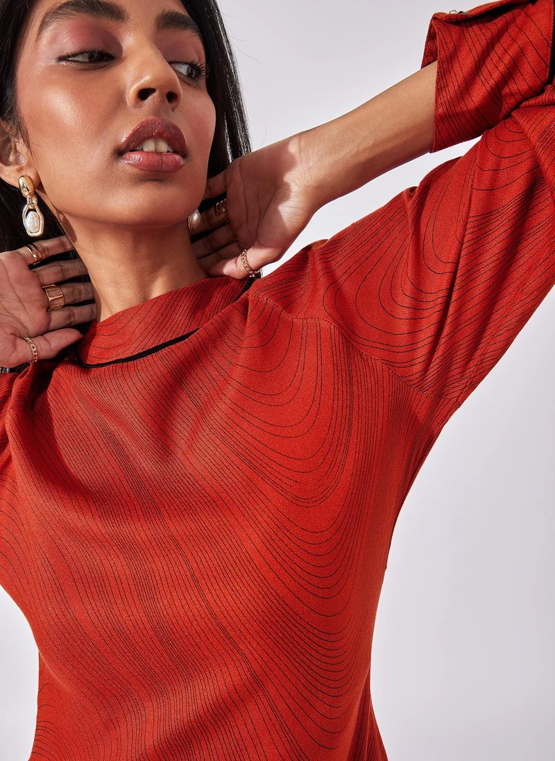 ذا ليبل لايف Rust Wave Print Dress