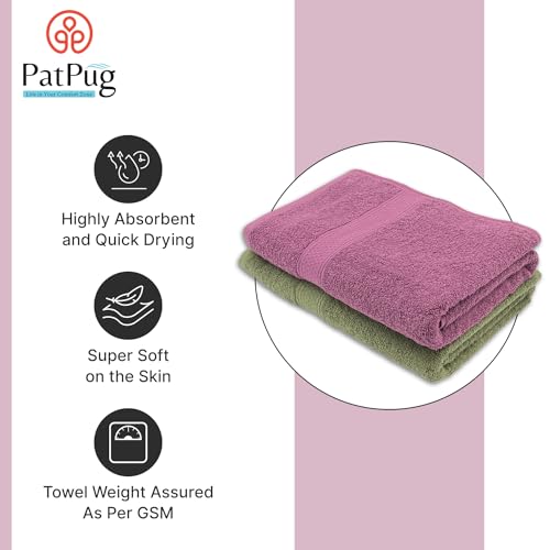 PatPug 100% Indian Ultra Soft Cotton 450 GSM Towel for Bath | 140x70 cm | Large Bath Towel | Highly Absorbent | Quick Drying | Durable | Towel for Men, Women & Kids (Mahogany and Olive Green) - Image 2
