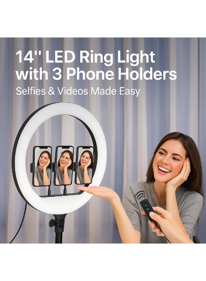 RL-14" LED Ring Light with Tripod Stand & Phone Holder, 3 Color Modes & 10 Brightness Levels, USB Powered Selfie Light for Makeup, Live Streaming & TikTok - Image 2
