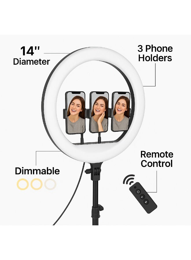 RL-14" LED Ring Light with Tripod Stand & Phone Holder, 3 Color Modes & 10 Brightness Levels, USB Powered Selfie Light for Makeup, Live Streaming & TikTok - Image 3