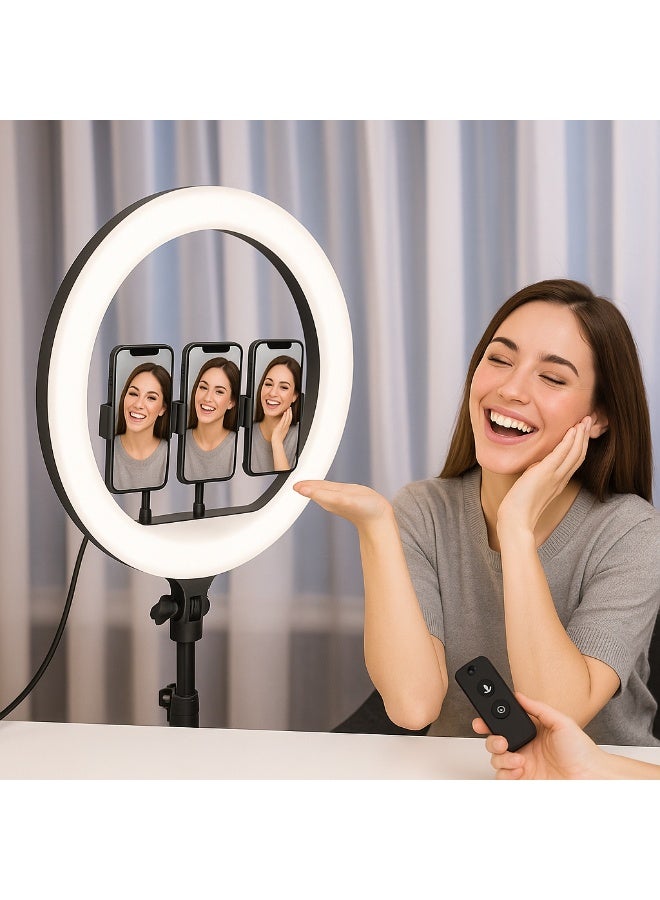 RL-14" LED Ring Light with Tripod Stand & Phone Holder, 3 Color Modes & 10 Brightness Levels, USB Powered Selfie Light for Makeup, Live Streaming & TikTok - Image 4