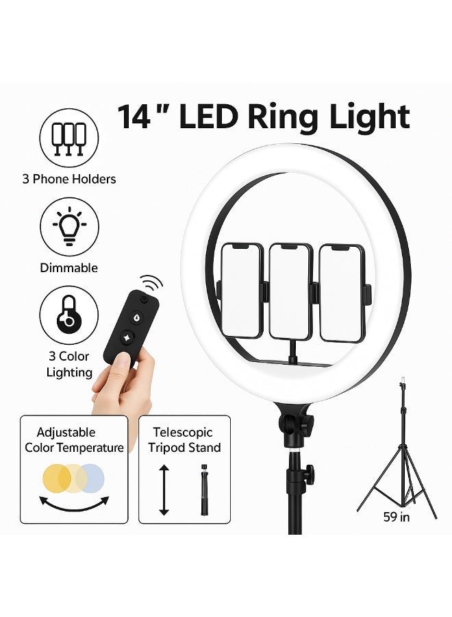 RL-14" LED Ring Light with Tripod Stand & Phone Holder, 3 Color Modes & 10 Brightness Levels, USB Powered Selfie Light for Makeup, Live Streaming & TikTok - Image 5