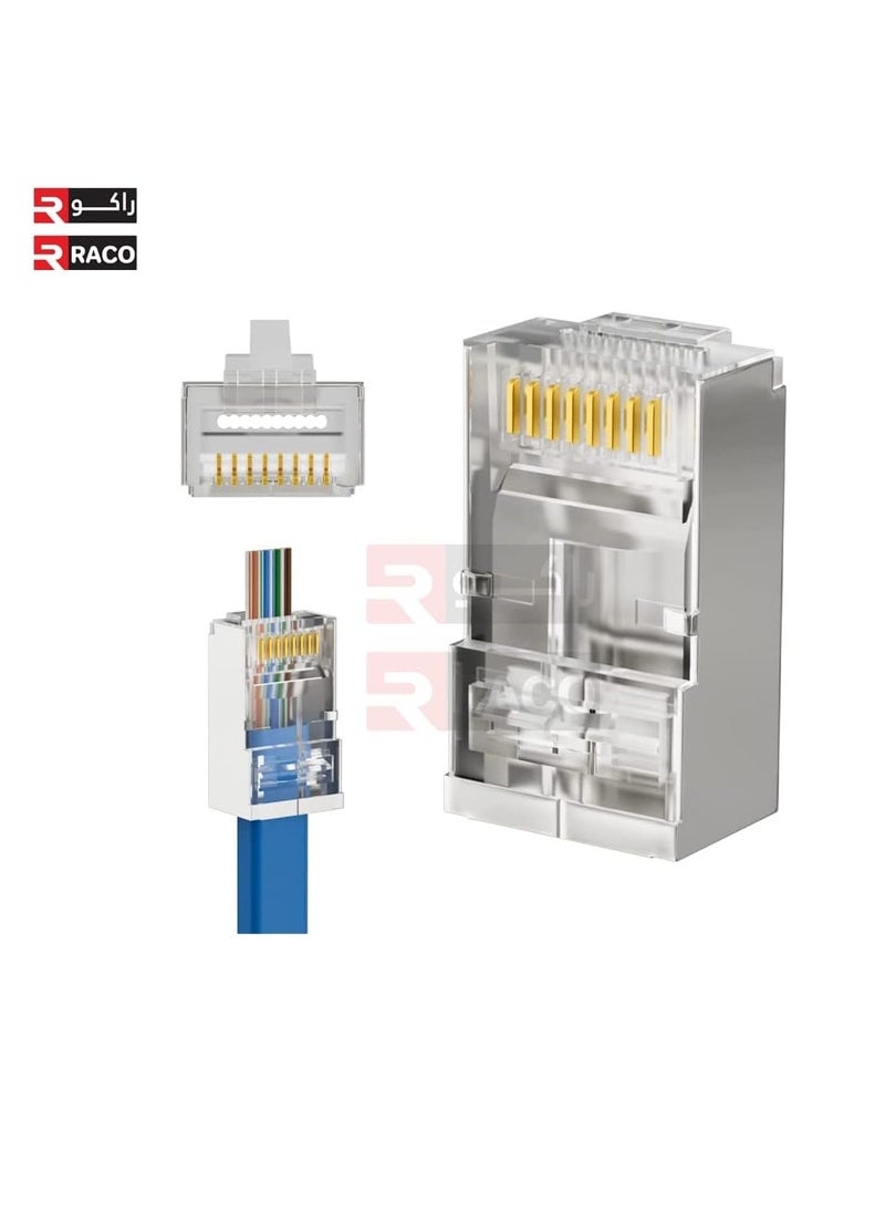 RACO - CAT6 RJ45 Connector Ethernet Plug for UTP Solid Stranded Network Cable Male Ethernet Connector End Pack of 10 RJ45 STEEL - Image 1