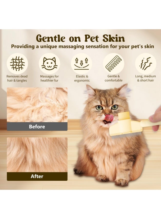 Altheqa Pet Hair Removal Comb Flea Comb, New Cat Brush with Release Button, Pet Grooming Brush for Short&Long Hair(yellow) - Image 2