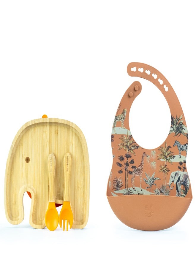 StarKiddo® Jumbo Bamboo Suction Plates for Baby and Toddler | Weaning Spoon & Fork | Non-Toxic | Super Strong Suction | Cool to The Touch | Ideal for Baby-Led Weaning (Orange, Brown) - Image 1