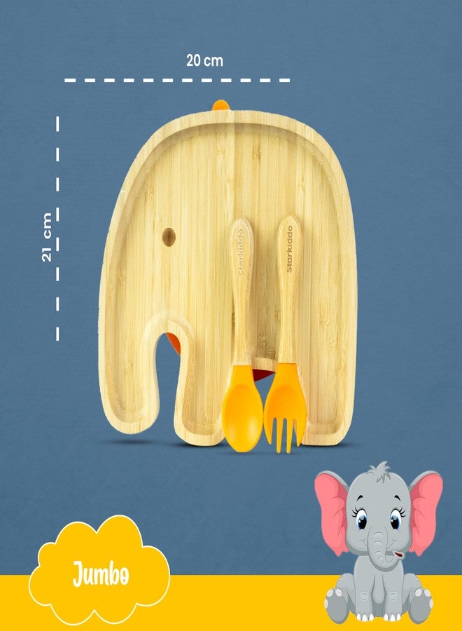 StarKiddo® Jumbo Bamboo Suction Plates for Baby and Toddler | Weaning Spoon & Fork | Non-Toxic | Super Strong Suction | Cool to The Touch | Ideal for Baby-Led Weaning (Orange, Brown) - Image 3
