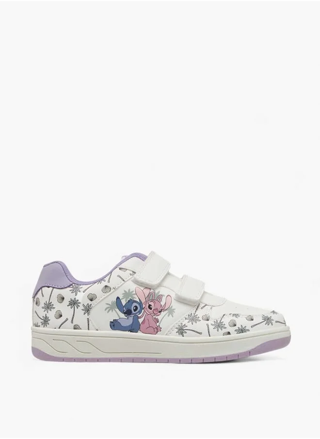 Disney Girls Stitch and Angel Print Sneakers with Hook and Loop Closure