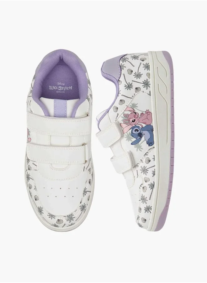 Disney Girls Stitch and Angel Print Sneakers with Hook and Loop Closure