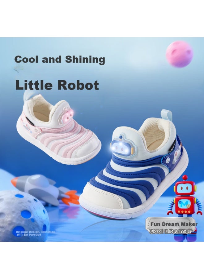 Mutong Slip-on Caterpillar Shoes Spring  Boys Lightweight Sports Light-up Soft Sole Girls Shoes Starry Pink Size 26 - Image 1