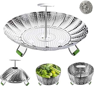 LCPUD Steamer Basket, Veggie Steamer Basket for Cooking Stainless Steel Folding Vegetable Steamer Insert with Extending - Image 1