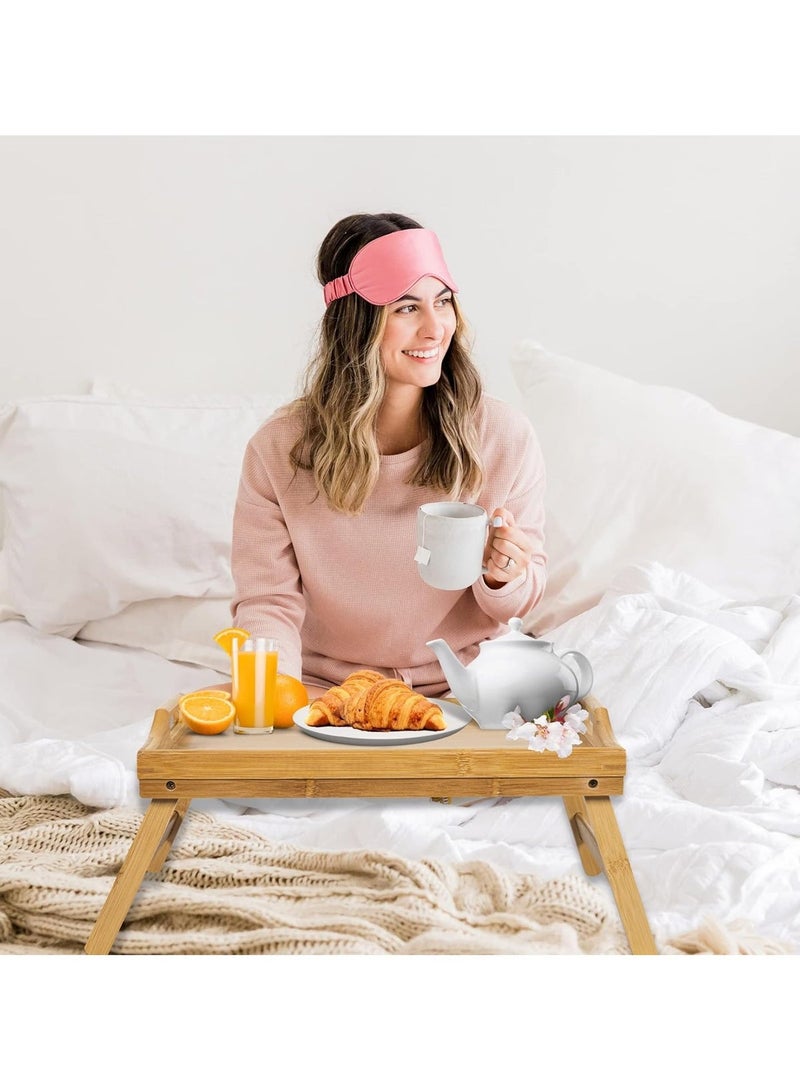 طاولة إفطار خشبية من الخيزران للسرير بقاعدة قابلة للطي - Image 2