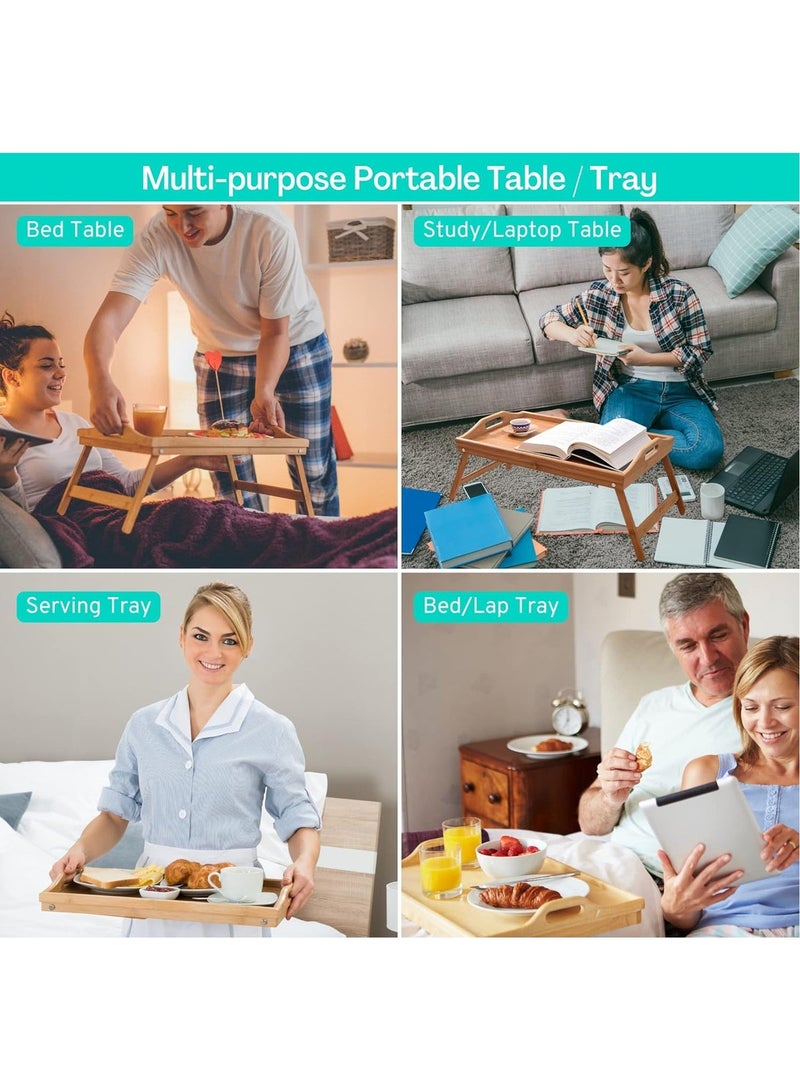 طاولة إفطار خشبية من الخيزران للسرير بقاعدة قابلة للطي - Image 5