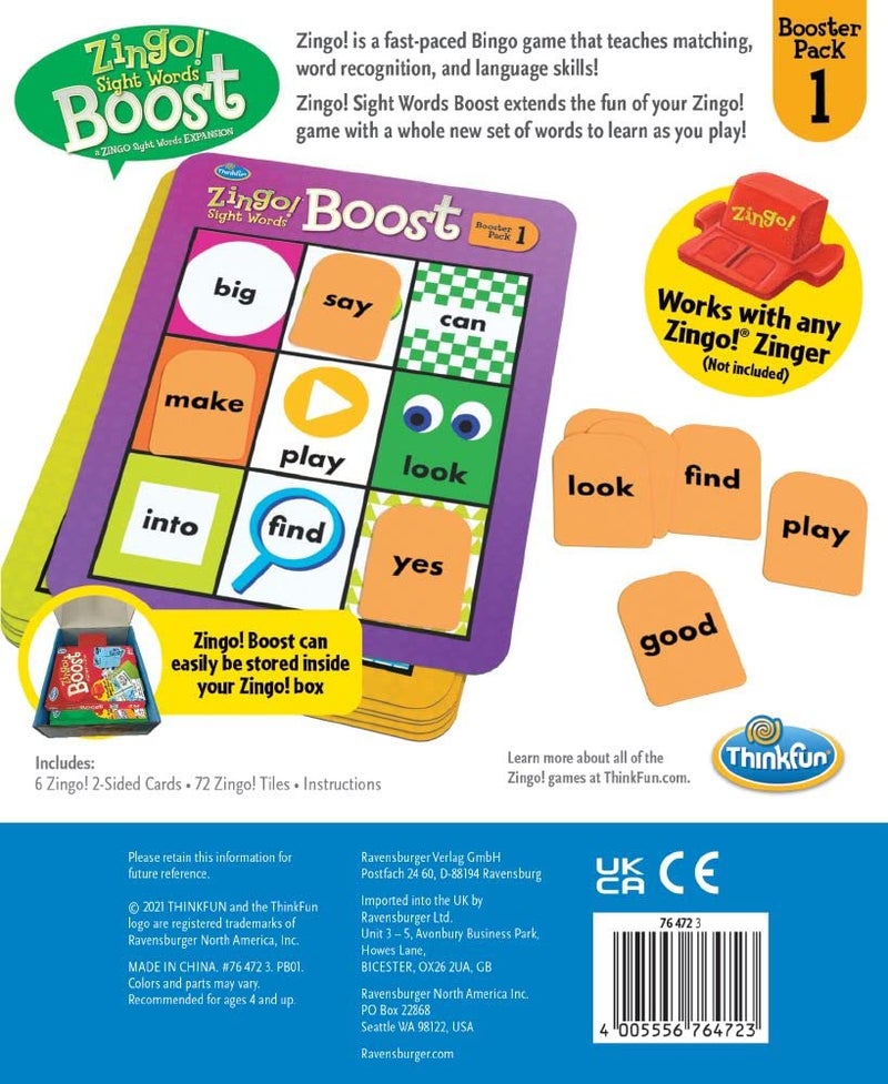 thinkfun Think Fun Zingo! Sight Words Boost - Engaging Brain Game | Expansive Vocabulary Builder | Stimulates Memory & Concentration | for Kids Aged 4 and Up | Expansion Pack (76472) - Image 5