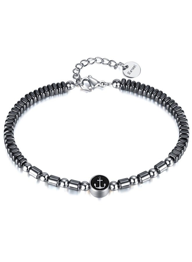 وهاواي Hematite Black Beads Bracelets for Men Natural Stone Beaded Bracelet Adjustable Bracelets Jewelry Gifts For Men 19+4cm  - Image 1