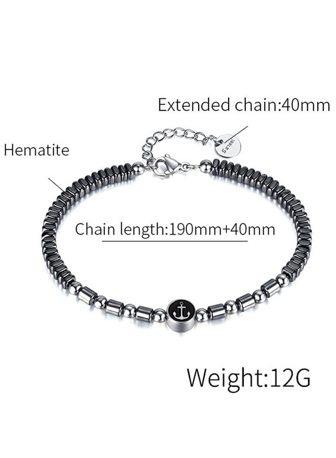 وهاواي Hematite Black Beads Bracelets for Men Natural Stone Beaded Bracelet Adjustable Bracelets Jewelry Gifts For Men 19+4cm  - Image 2