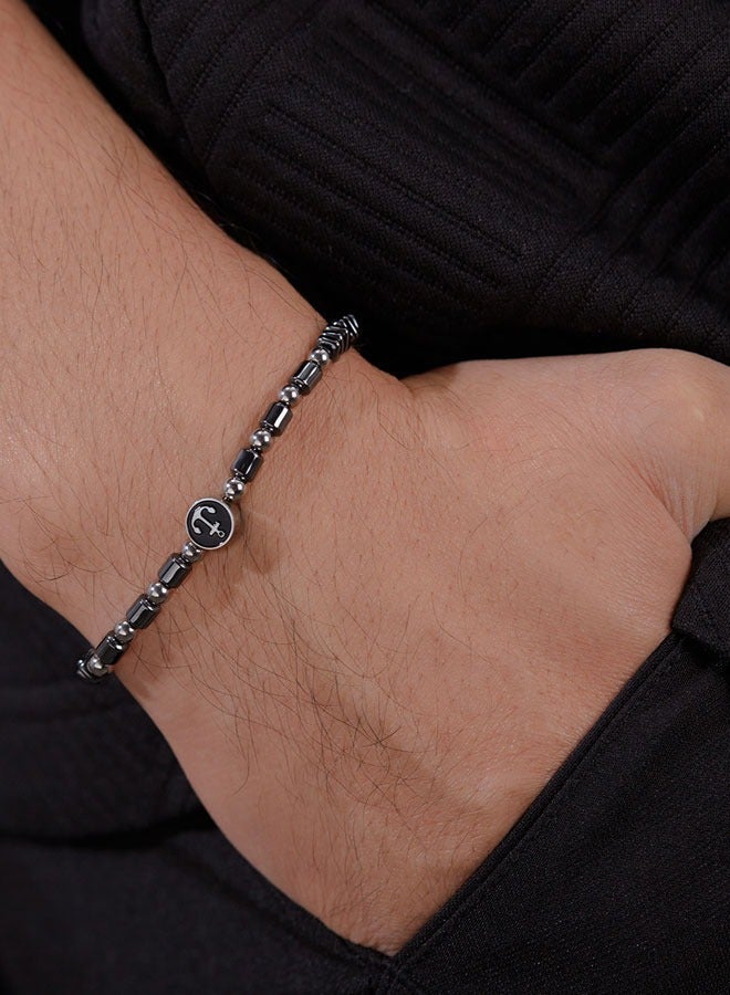 وهاواي Hematite Black Beads Bracelets for Men Natural Stone Beaded Bracelet Adjustable Bracelets Jewelry Gifts For Men 19+4cm  - Image 5