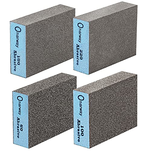 Onarway Sanding Sponges 4 Pack Wet and Dry Dual-use, Coarse and Fine Sanding Blocks - 60/100/180/220 Grits 4 Different Specifications, Washable and Reusable, Ideal for Wood Metal Wall Polish - Image 1