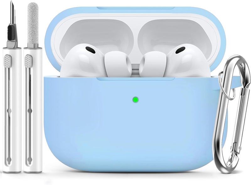 Meyaar for AirPods Pro 3 Case 2025 with Cleaner Kit,Soft Silicone Protective Cases for Apple AirPods Pro 3rd Generation Case for Women Men,AirPod Pro 3 Cases Cover Accessories with Keychain(Sky Blue) - Image 1