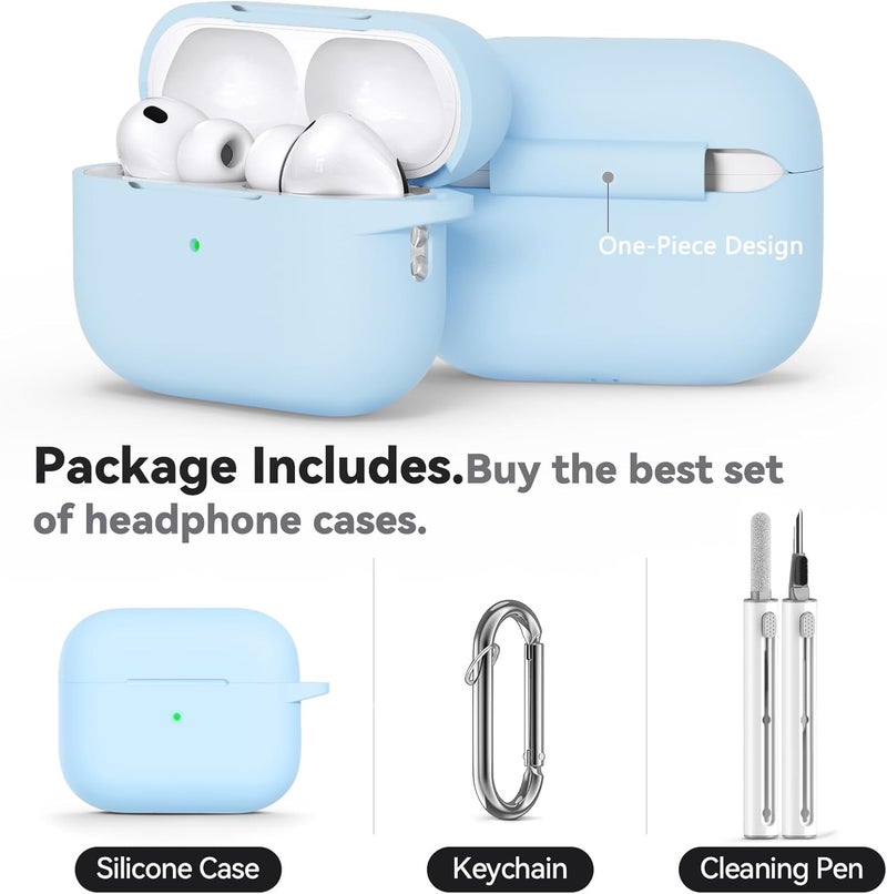 Meyaar for AirPods Pro 3 Case 2025 with Cleaner Kit,Soft Silicone Protective Cases for Apple AirPods Pro 3rd Generation Case for Women Men,AirPod Pro 3 Cases Cover Accessories with Keychain(Sky Blue) - Image 5