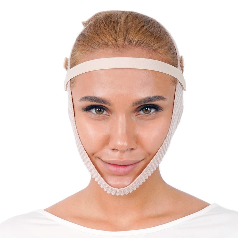invera Post Surgery Chin Compression Garment Chin Strap Band Face Lift Kit Chin Lift Face Slimmer Jowl Tightening Beige 