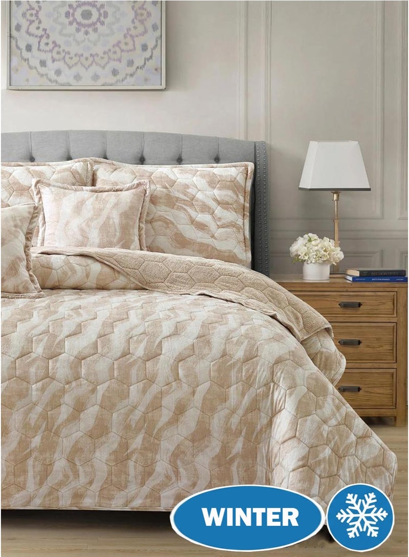 ميرال مفرش شتوي نفرين مضغوط، مقاس 240×220 سم | 6 قطع | وجه مشجر ووجه فرو، بتصميم سداسي فاخر - Image 2