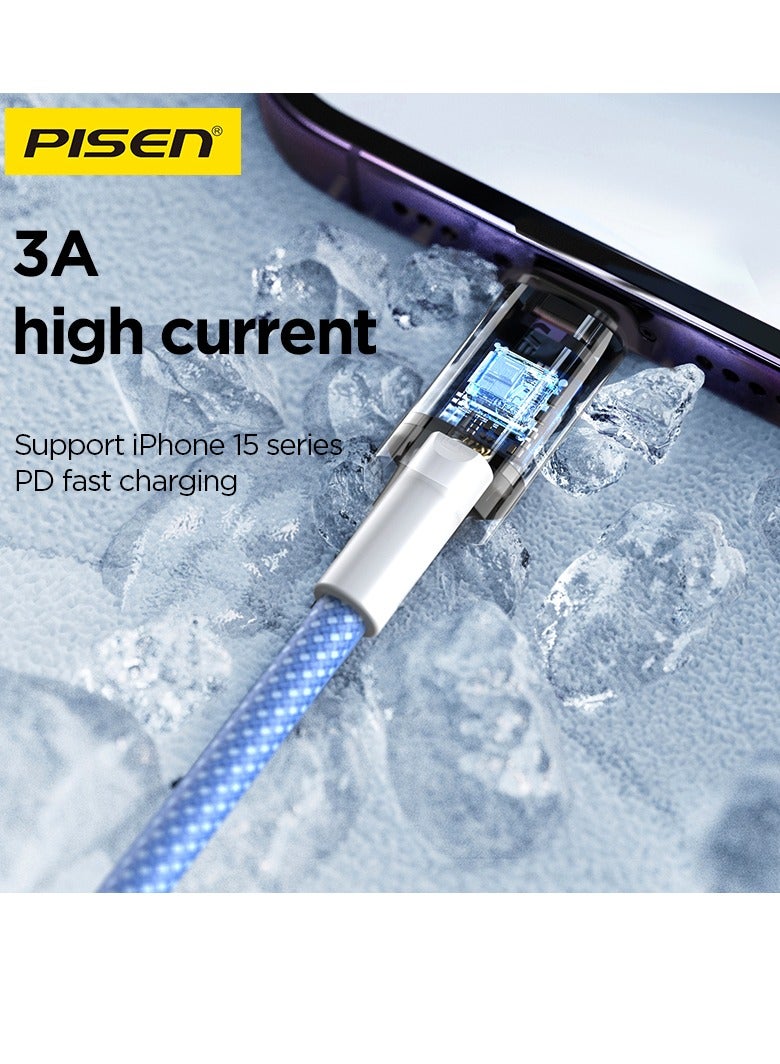 بايزن Pisen USB C to USB C Cable,60W 2-Pack [3.3ft+3.3ft] Fast Charging PD 3A Braided Type C Data Cord for iPhone 16/16 Plus/16 Pro/16 Pro Max/15, iPad, Samsung S25/S24/S23/S22 Ultra - Grey - Image 3