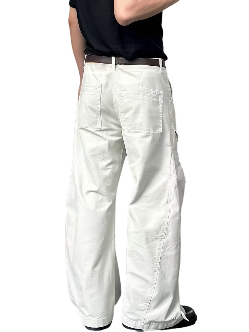 American Retro Distressed Jeans Loose Wide Leg Straight Pocket Trousers Men Women Oversized Cargo Pants - Image 1