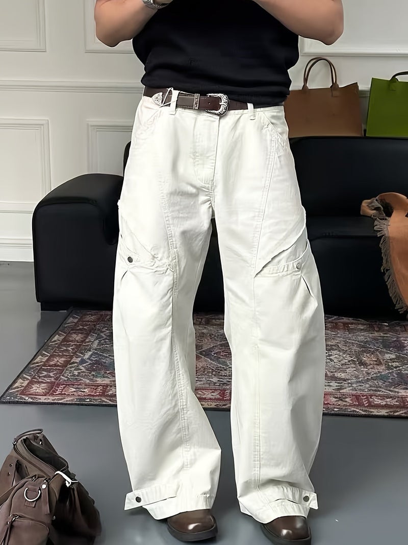 American Retro Distressed Jeans Loose Wide Leg Straight Pocket Trousers Men Women Oversized Cargo Pants - Image 2