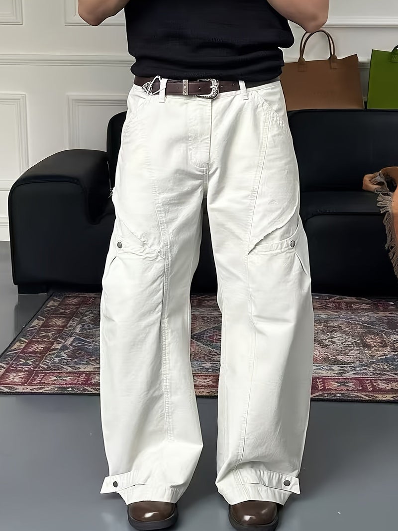 American Retro Distressed Jeans Loose Wide Leg Straight Pocket Trousers Men Women Oversized Cargo Pants - Image 4