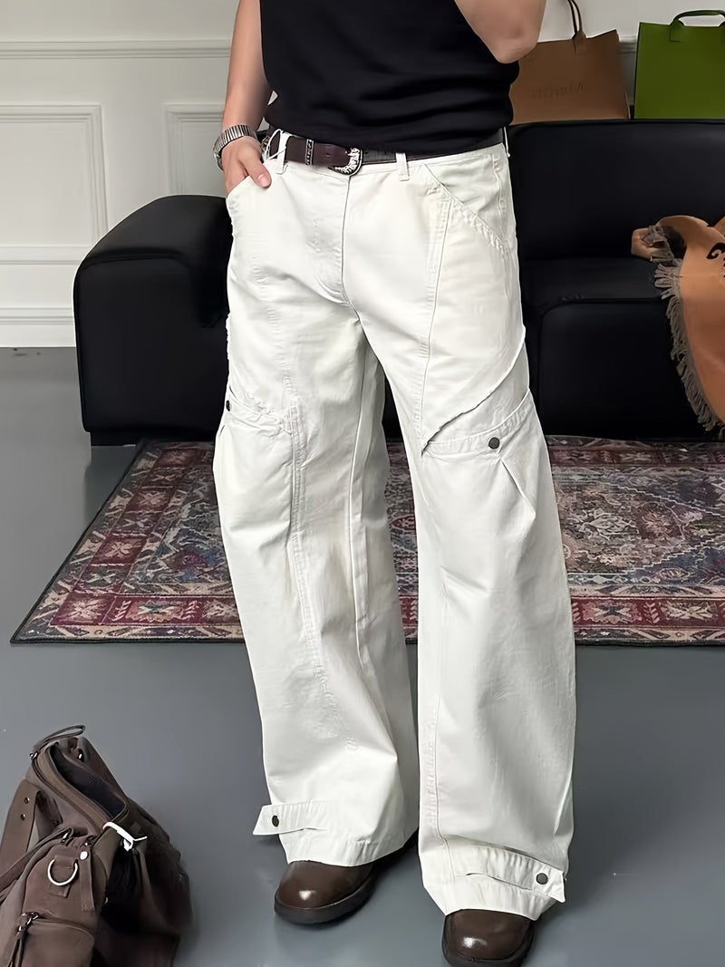 American Retro Distressed Jeans Loose Wide Leg Straight Pocket Trousers Men Women Oversized Cargo Pants - Image 5