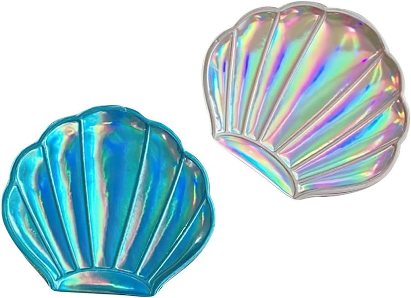 Compact Double-Sided Shell Cosmetic Mirror Set 2pcs Portable Small Pocket Makeup Mirrors for Travel and Everyday Use Random Color - Image 1
