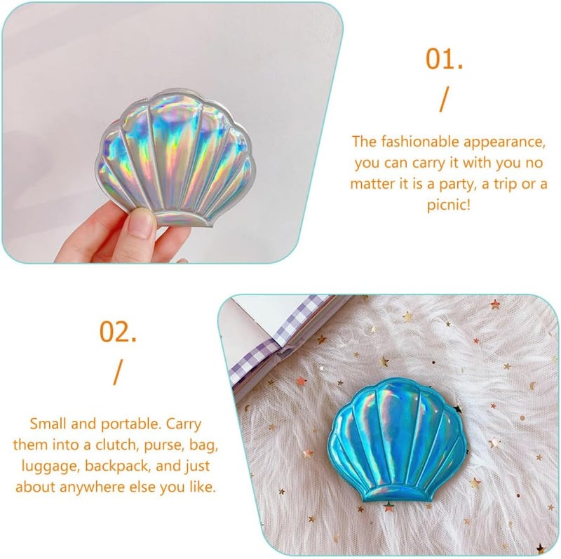 Compact Double-Sided Shell Cosmetic Mirror Set 2pcs Portable Small Pocket Makeup Mirrors for Travel and Everyday Use Random Color - Image 3