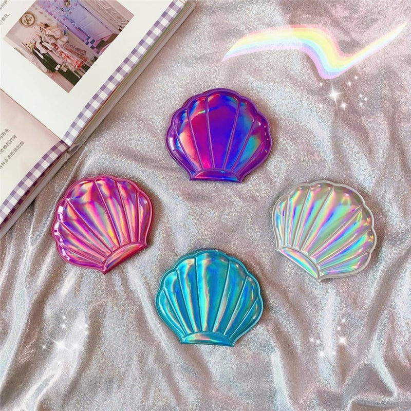 Compact Double-Sided Shell Cosmetic Mirror Set 2pcs Portable Small Pocket Makeup Mirrors for Travel and Everyday Use Random Color - Image 5