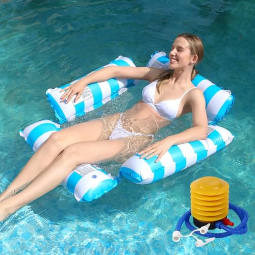 Jukusa Pool Lounge Bed 4 Sided Net Float Hammock Seats Portable Water Floats Bed for Party Vacation Fun Rest Saddle Beach Drifter Floting Hammock for Pool (Blue)(Pack of 1) - Image 1