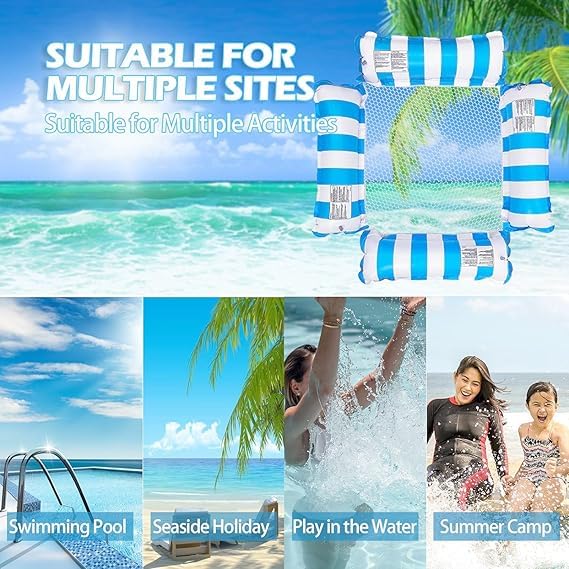 Jukusa Pool Lounge Bed 4 Sided Net Float Hammock Seats Portable Water Floats Bed for Party Vacation Fun Rest Saddle Beach Drifter Floting Hammock for Pool (Blue)(Pack of 1) - Image 5