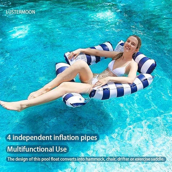 Jukusa Pool Lounge Bed 4 Sided Net Float Hammock Seats Portable Water Floats Bed for Party Vacation Fun Rest Saddle Beach Drifter Floting Hammock for Pool (Blue)(Pack of 1) - Image 2