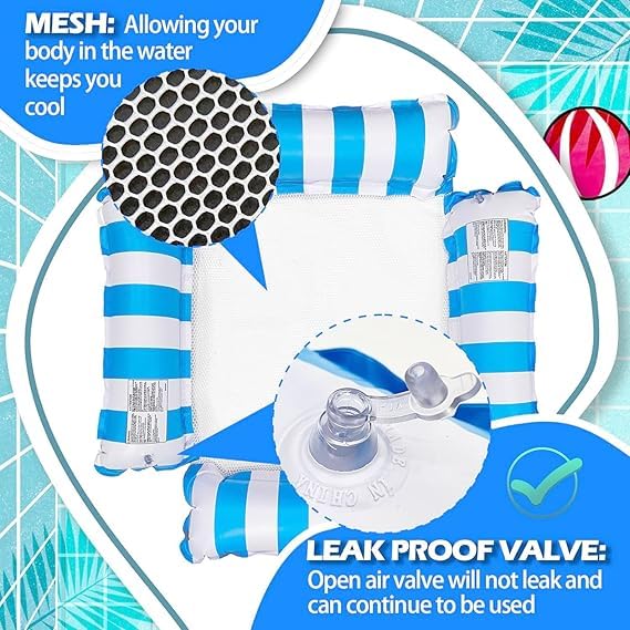 Jukusa Pool Lounge Bed 4 Sided Net Float Hammock Seats Portable Water Floats Bed for Party Vacation Fun Rest Saddle Beach Drifter Floting Hammock for Pool (Blue)(Pack of 1) - Image 4