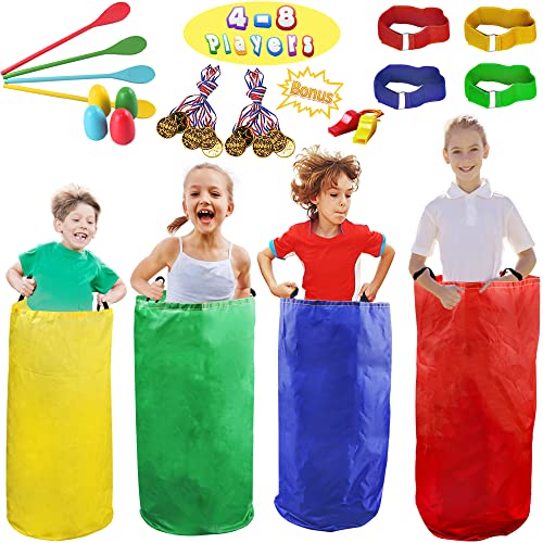 Alytree 28PCS Potato Sack Race Bags Egg and Spoon RaceCarnival Games 3Legged Relay Race Bands Outdoor Games for Kids and Adults with Game Prizes Whistles Outside Yard Lawn Birthday Party Games - Image 1
